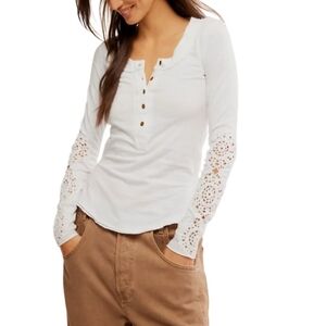 White Long Sleeve Top with Lace Detail